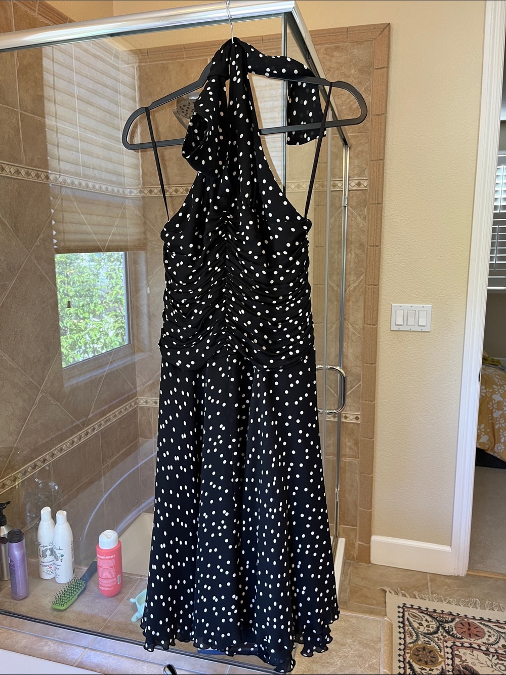 Black Polka Dot Halter Midi Dress